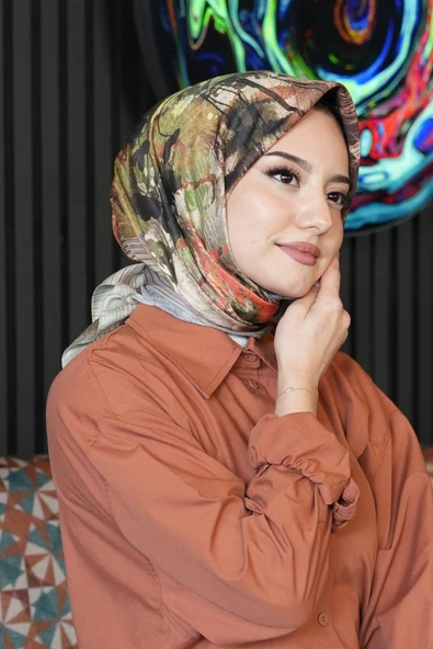 Doğa Desen Gri Soft Pamuk Eşarp ürün görseli 1