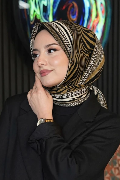 Zebra Desen Altın Soft Pamuk Eşarp ürün görseli 1