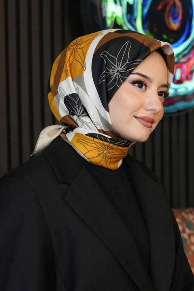 Çiçek Desen Sarı Soft Pamuk Eşarp ürün görseli 1