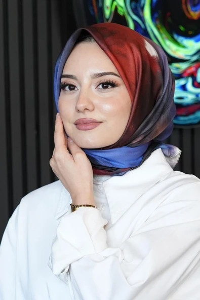 Abstrakt Desen Kırmızı Soft Pamuk Eşarp ürün görseli 1