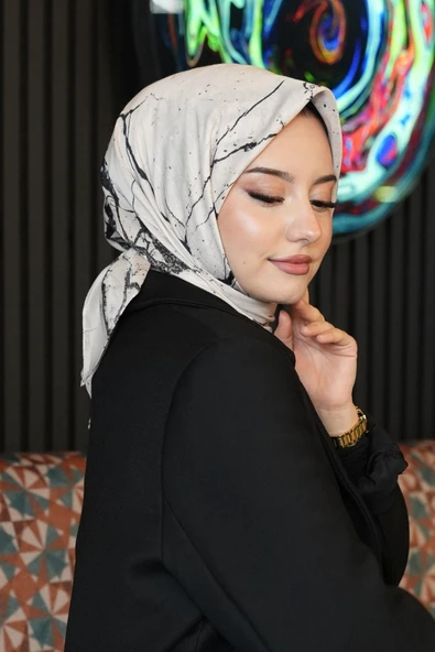 Mermer Desen Bej Soft Pamuk Eşarp - Resim 2