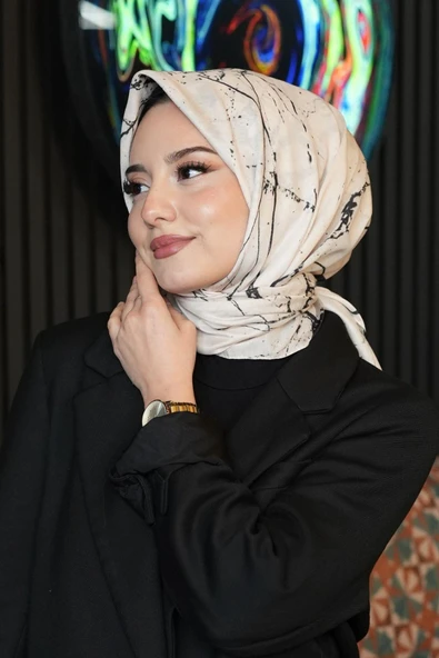 Mermer Desen Bej Soft Pamuk Eşarp ürün görseli 1