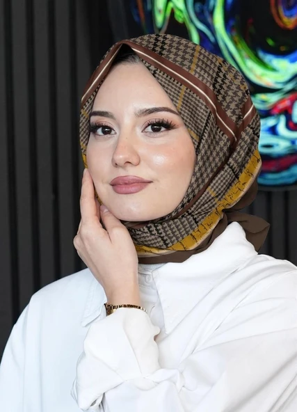 Soyut Desen Kahverengi Soft Pamuk Eşarp ürün görseli 1