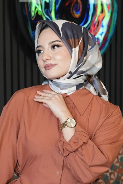 Yaprak Desen Mavi Soft Pamuk Eşarp ürün görseli 1