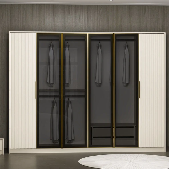 Minar Kale Luxe Soft 6 Kapaklı Mebran+Cam Dolap-Kumtaşı ürün görseli 1