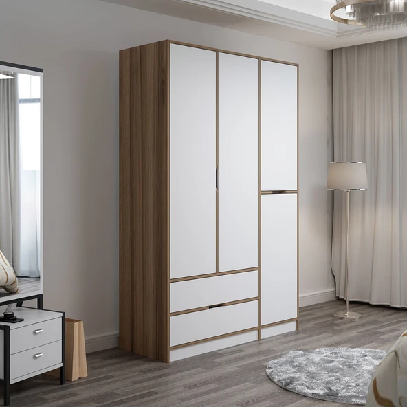 Minar Elina 3 Kapaklı Dolap Dore Beyaz - Resim 2