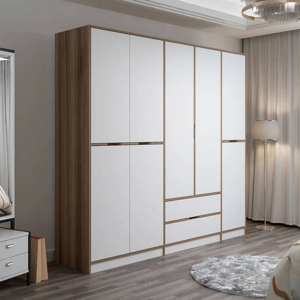 Minar Elina 5 Kapaklı Dolap Dore Beyaz - Resim 2