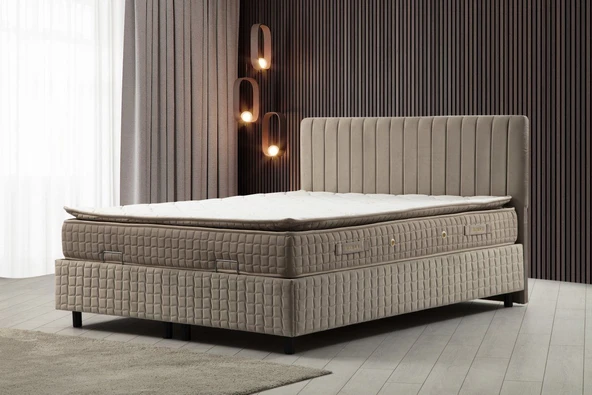 Minar Safir Baza+Başlık 140*200 Pedli Yatak Set- Bej ürün görseli 1