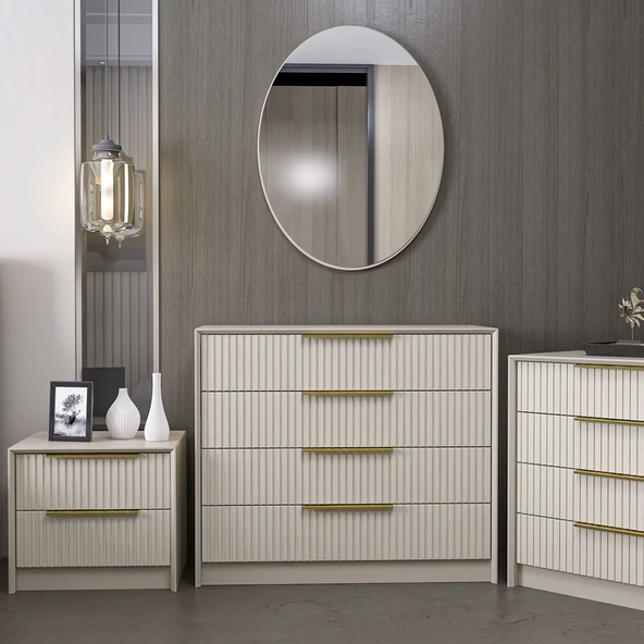 Minar Kale Luxe Soft 4Ç Mbrn Şifonyer Büyük Yuv.Ayna-Kumtaşı ürün görseli 1
