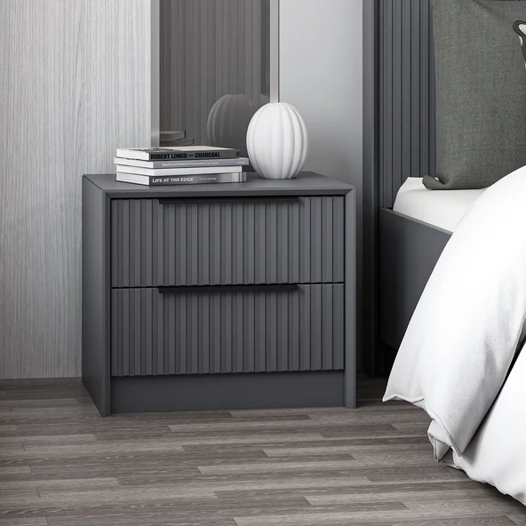 Minar Kale Luxe Soft 2Çek Mebran Komodin-Antrasit - Resim 2