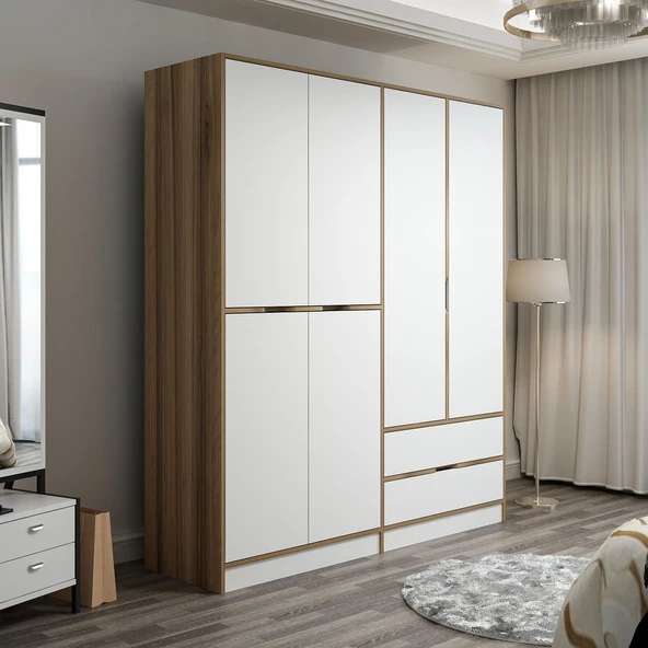 Minar Elina 4 Kapaklı Dolap-Dore-Beyaz - Resim 2