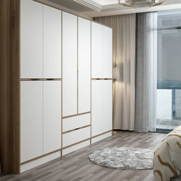 Minar Elina 6 Kapaklı Dolap-Dore-Beyaz - Resim 4