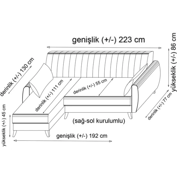 Minar Alkon Köşe Koltuk - Açık Gri 99 - Resim 7