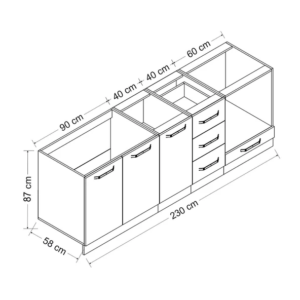 Minar 230 Cm Mutfak Dolabı Beyaz 230-B3 - Resim 8