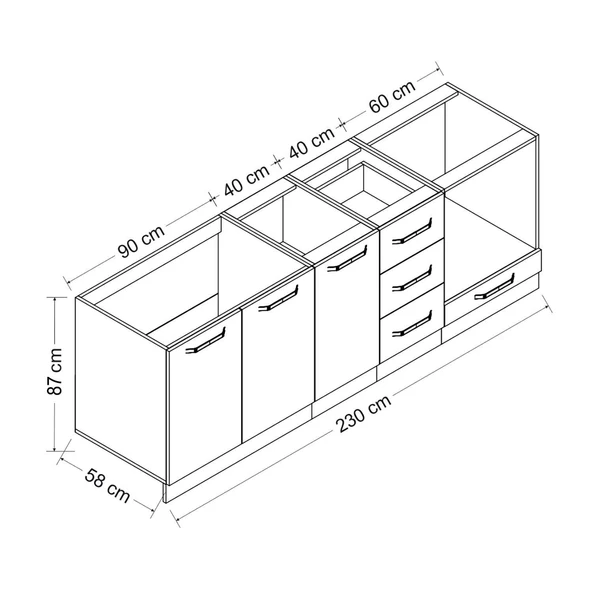Minar 230 Cm Mutfak Dolabı Beyaz Dore 230-D3 - Resim 8