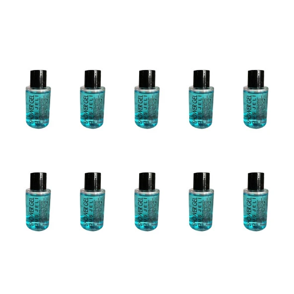 Tek Kullanımlık Mini Otel Seyehat Kamp Duş Jeli - Mavi - Şişe - 30 cc / 30 ml. - 10 Adet ürün görseli 1