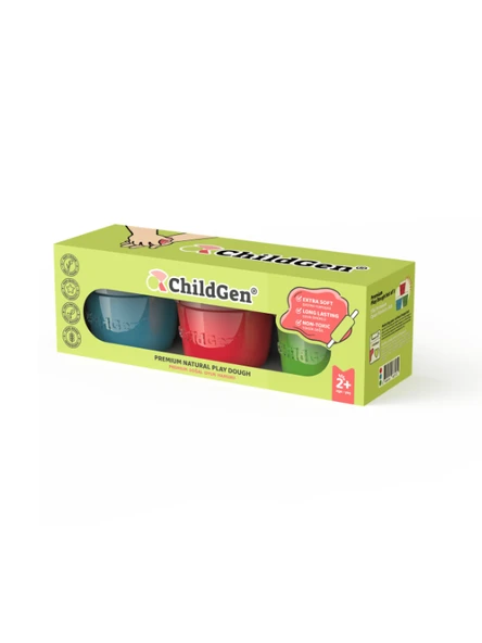 ChildGen Doğal Oyun Hamuru 3'lü Set MAVİ KIRMIZI YEŞİL 3x125gr - Premium Kavanoz ürün görseli 1