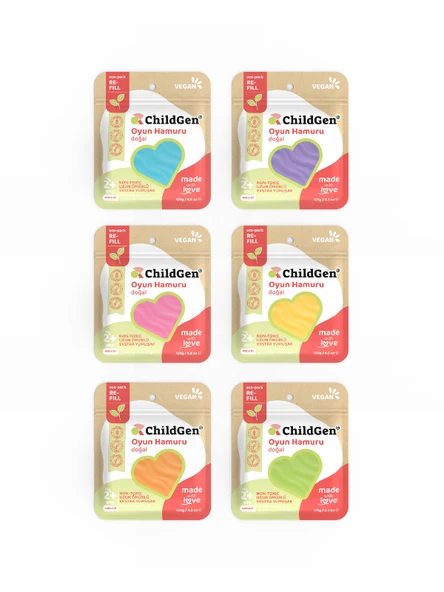 ChildGen Doğal Oyun Hamuru - 6'lı PASTEL Set 6x125 Gr Vakumlu Kartuş Paket - (ecopack-refill) ürün görseli 1