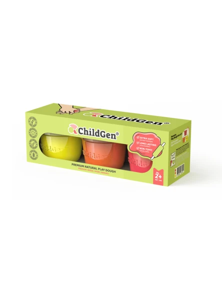 ChildGen Doğal Oyun Hamuru 3'lü Set PEMBE TURUNCU SARI 3x125gr - Premium Kavanoz ürün görseli 1