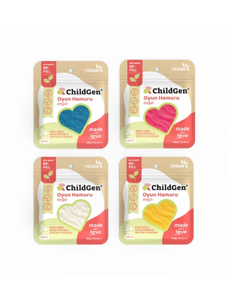ChildGen Doğal Oyun Hamuru - 4lü Glitter Set 4x125 Gr Vakumlu Kartuş Paket - (ecopack-refill) ürün görseli 1