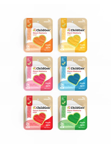 ChildGen Doğal Oyun Hamuru - 6lı 6x125 Gr Vakumlu Kartuş Paket - (ecopack-refill) ürün görseli 1
