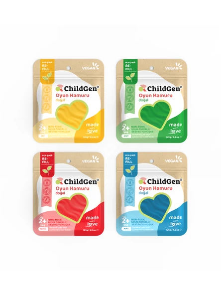 ChildGen Doğal Oyun Hamuru - 4lü Set 4x125 Gr Vakumlu Kartuş Paket - (ecopack-refill) ürün görseli 1