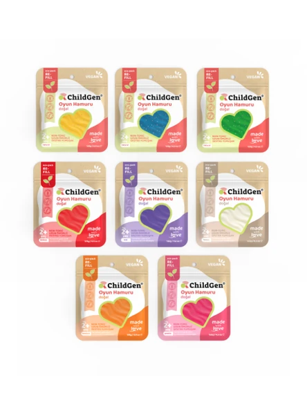 ChildGen Doğal Oyun Hamuru - 8li Karışık Set 8x125 Gr Vakumlu Kartuş Paket - (ecopack-refill) ürün görseli 1