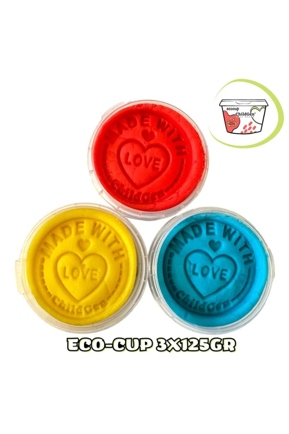 ChildGen Doğal Oyun Hamuru - Eco Cup- 3'lü Ana Renkler (mavi - Kırmızı - Sarı) 3x125gr ürün görseli 1