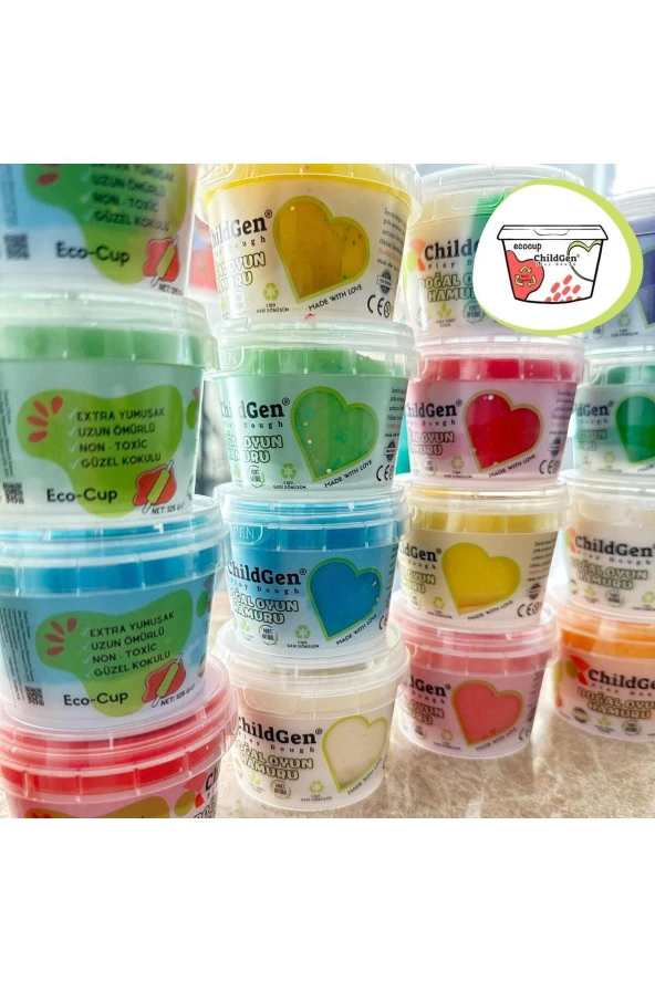 ChildGen Doğal Oyun Hamuru - Eco Cup- 3'lü Ara Renkler (mor - Yeşil - Turuncu) 3x125gr ürün görseli 1
