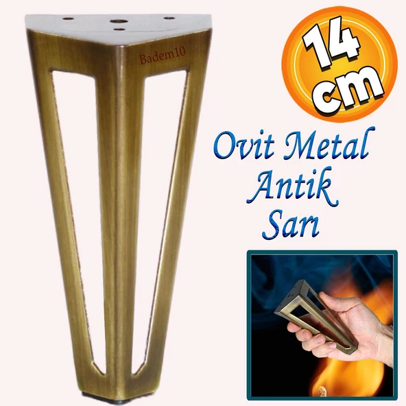 Ovit Açık Koltuk Baza Puf Kanepe Tv Ünite Masa Mobilya Ayağı Ayakları Metal Ayak 14 Cm Antik Sarı ürün görseli 1