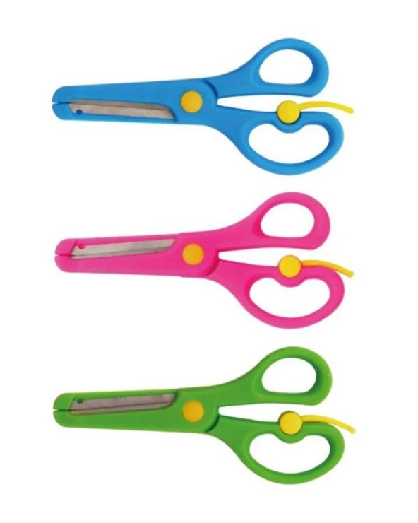Neon Plastik Korumalı Küt Uçlu Yaylı Çocuk Okul Makası 3 lü Set ürün görseli 1