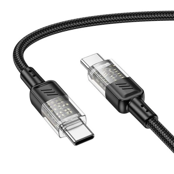 Hoco U129 Transparan 60W Type-C to Type-C Data ve Şarj Kablosu 1m Siyah ürün görseli 1