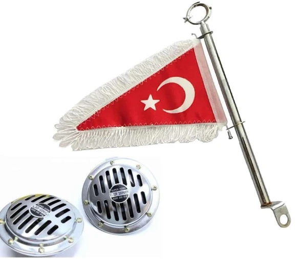 Motosiklet Makam Bayrağı ve Nikel Hella Korna Takımı ürün görseli 1