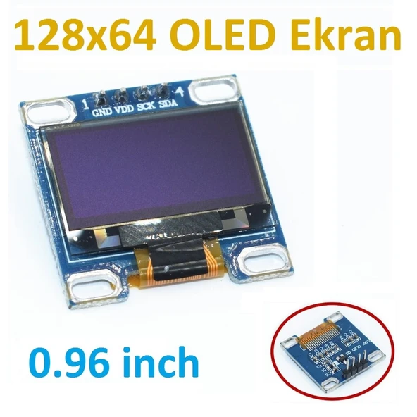 128x64 OLED Ekran LCD 0.96 I2C Arduino Raspberry PI Beyaz - Resim 2
