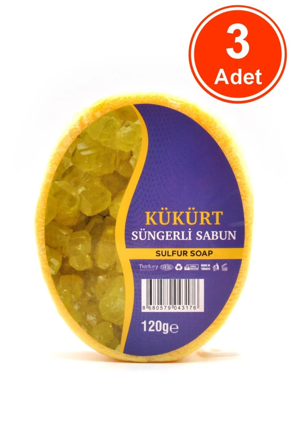 Kükürt Özlü Süngerli Sabun Banyo Duş Sabunu 120 G x 3 Adet ürün görseli 1