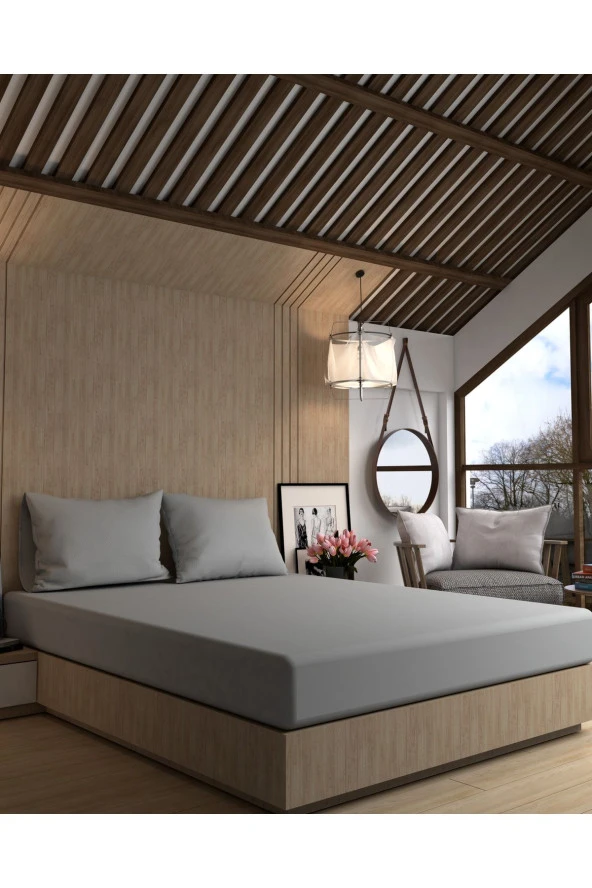 MyStory Home %100 Pamuklu Lastikli Çarşaf Seti 160x200 Cm 30 Cm Yükseklik - Gri ürün görseli 1