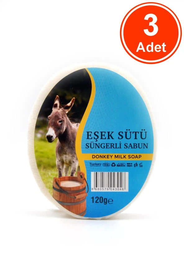 Eşek Sütü Özlü Süngerli Sabun Banyo Duş Sabunu 120 G x 3 Adet ürün görseli 1