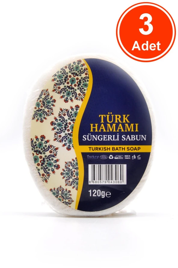 Türk Hamamı Süngerli Sabun Banyo Duş Sabunu 120 G x 3 Adet ürün görseli 1