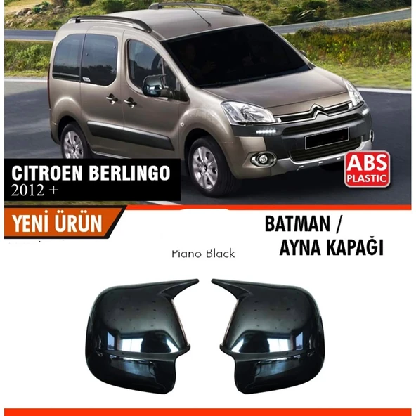 Citroen Berlingo 2012+ Uyumlu Yarasa Batman Ayna Kapağı Piano Black ürün görseli 1