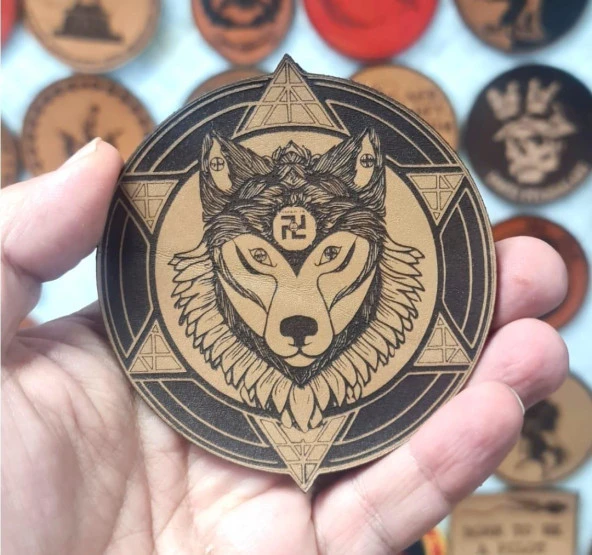 Şaman Kurt - Deri Peç - Arma - Leather Patch - Resim 2
