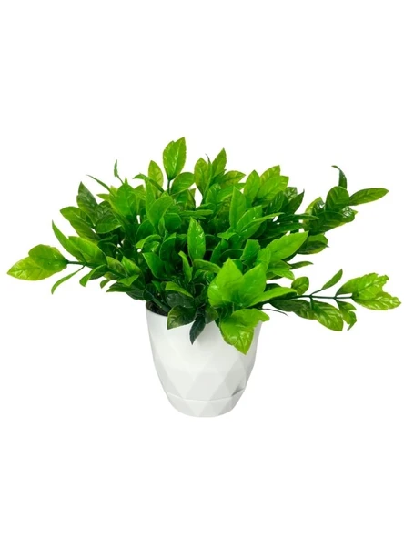 Nettenevime Yapay Çiçek Beyaz Saksıda Nane Dekoratif Masa Çiçeği 25cm ürün görseli 1