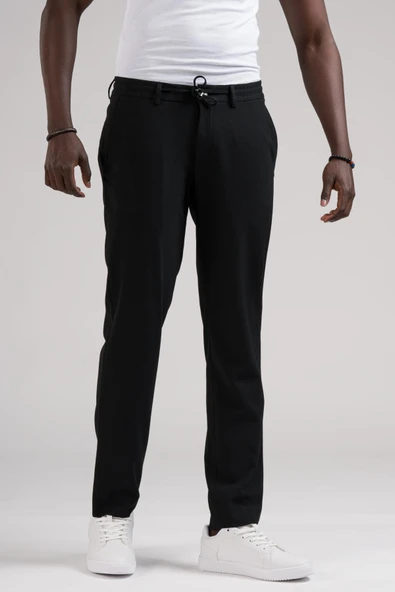 Slimfit Beli Lastikli Ve İplikli Jogger Düz Kumaş Pantolon ürün görseli 1