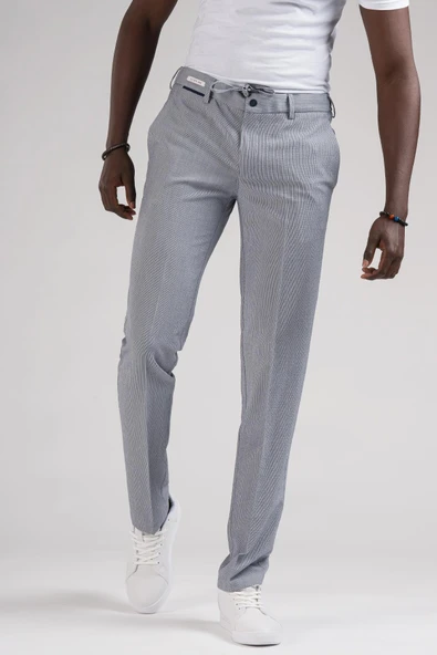 Ecer Slimfit Beli Yarım Lastikli Ve İplikli İnce Çizgili Yazlık Jogger Pantolon ürün görseli 1
