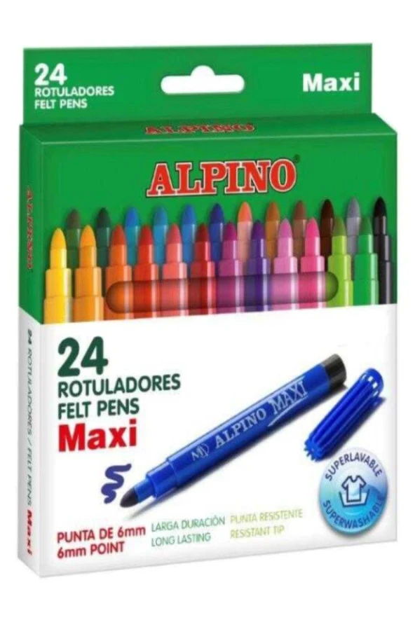 24 Renk Jumbo Keçeli Boya Kalemi 1 Paket Alpino Maxi 24 lü Keçeli Kalem Okul Öncesi Sınıf Resim Dersi ürün görseli 1