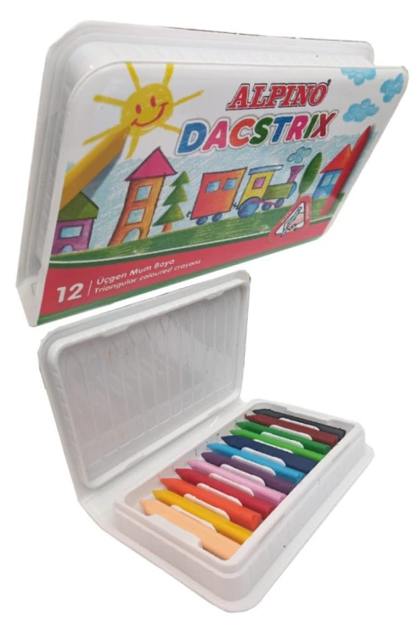 12 Renk Üçgen Mum Boya Plastik Kutulu 1 Paket Alpino Dacstrix Pastel Mum Boya Kalemi Okul Öncesi Sınıf Resim Dersi ürün görseli 1