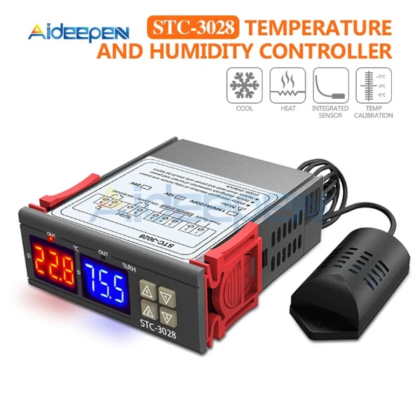 STC-3028 dijital sıcaklık nem ölçer 110-220V 10A termostat çift ekran termometre ürün görseli 1