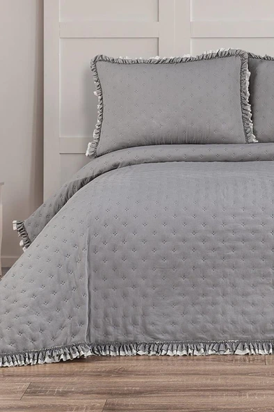 Kapinya Elyaf Dolgulu Çift Kişilik 240x260 Cm Yatak Örtüsü Gri ürün görseli 1