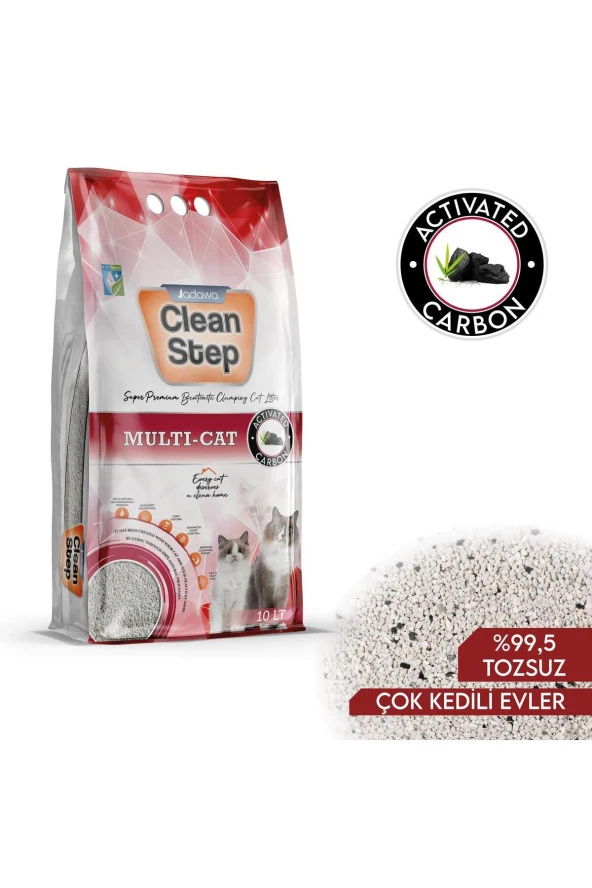 Clean Step Multi-cat Çoklu Kediler Için Aktif Karbonlu Topaklanan Ince Tane Bentonit Kedi Kumu 10 Lt ürün görseli 1