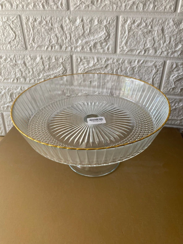 Gold Detaylı Ayaklı Meyve - Salata - Servis - Cam Sunum Kasesi Tabağı 25 Cm ürün görseli 1