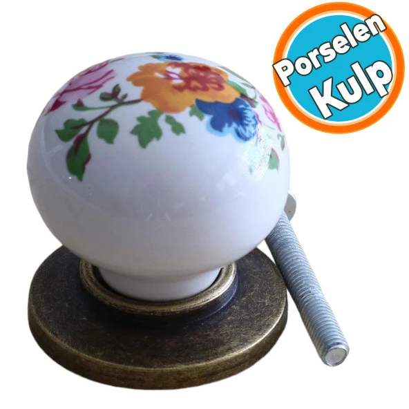 Mobilya Kulp Çiçekli Porselen Düğme Mutfak Dolabı Çekmece Dolap Kulpları Kapak Kulpu Kulbu ürün görseli 1